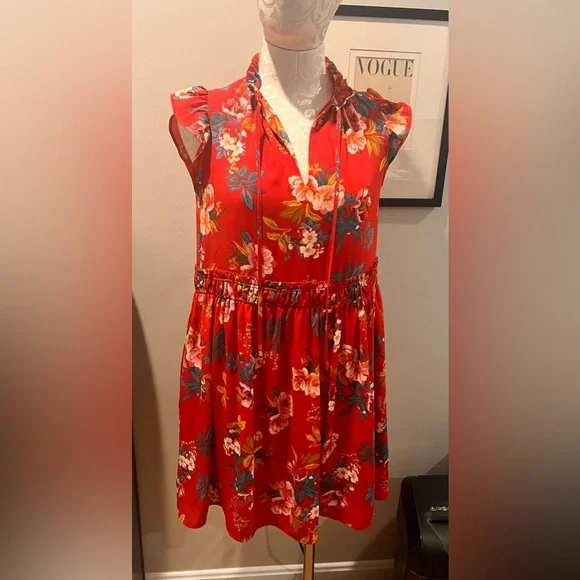 Loft red floral dress with pockets oversized xs - Picture 5 of 11